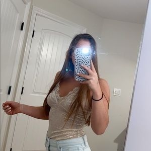 Lace Beige Velvet LA Hearts bodysuit